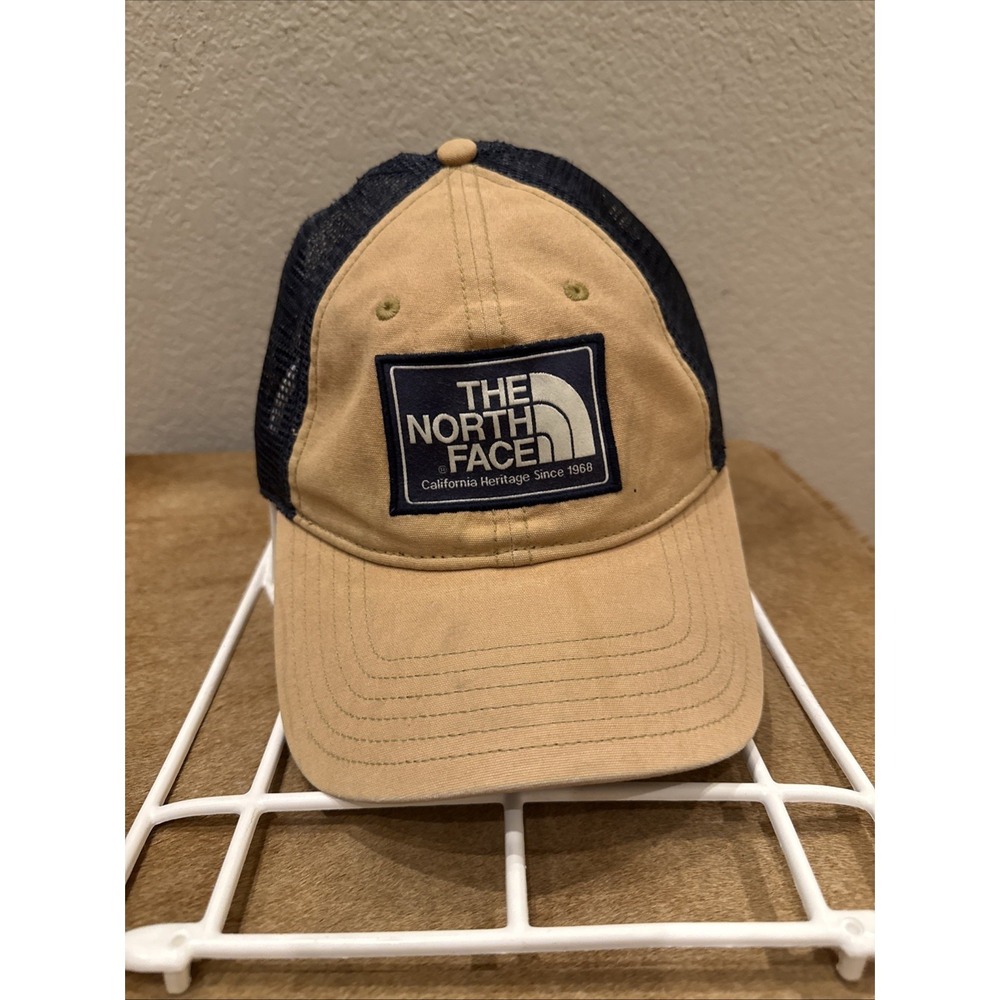 The North Face Mens Trucker Hat Cap Tan Beige Mesh Back Canvas Snapback